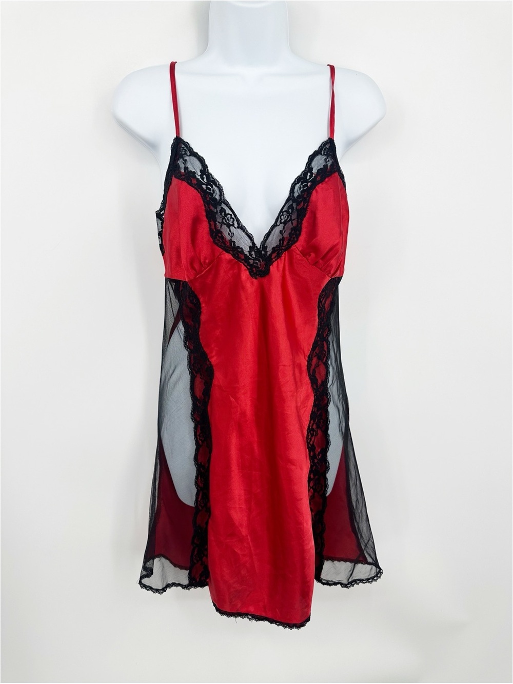 Vintage Y2K Red Camisole Lace Mini Dress Size Small Whimsical Fairycore Goth